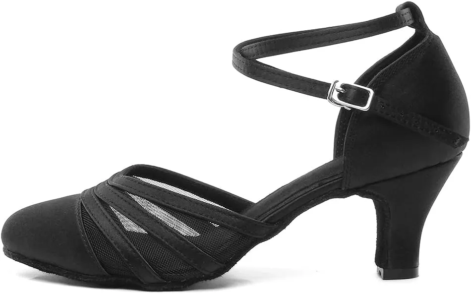 Women's Latin Dance Shoes Satin Professional Salsa Ballroom Performance Dancing Shoes Closed Toe