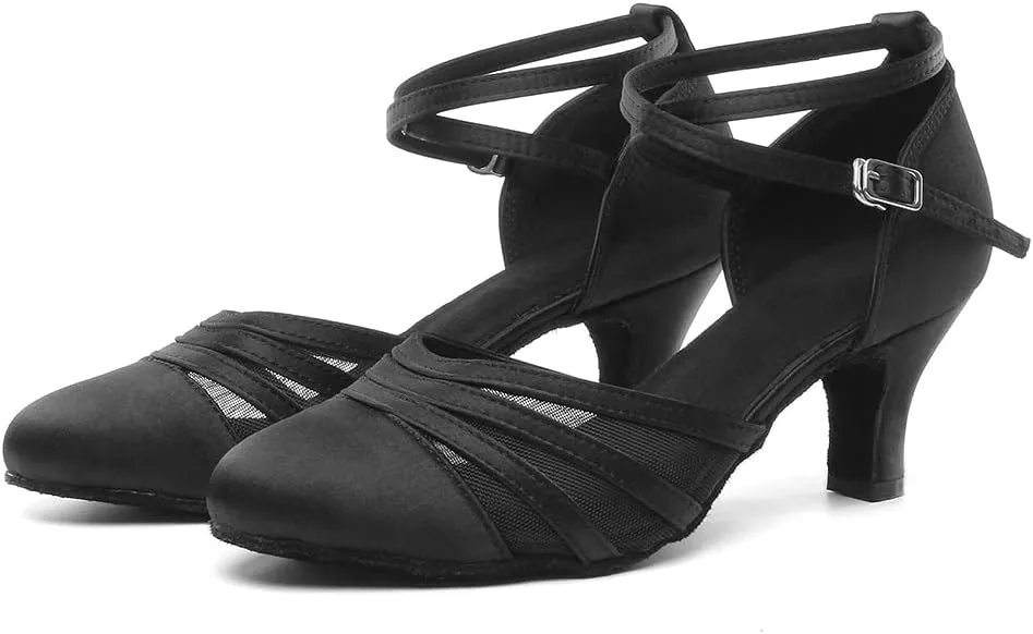 Women's Latin Dance Shoes Satin Professional Salsa Ballroom Performance Dancing Shoes Closed Toe