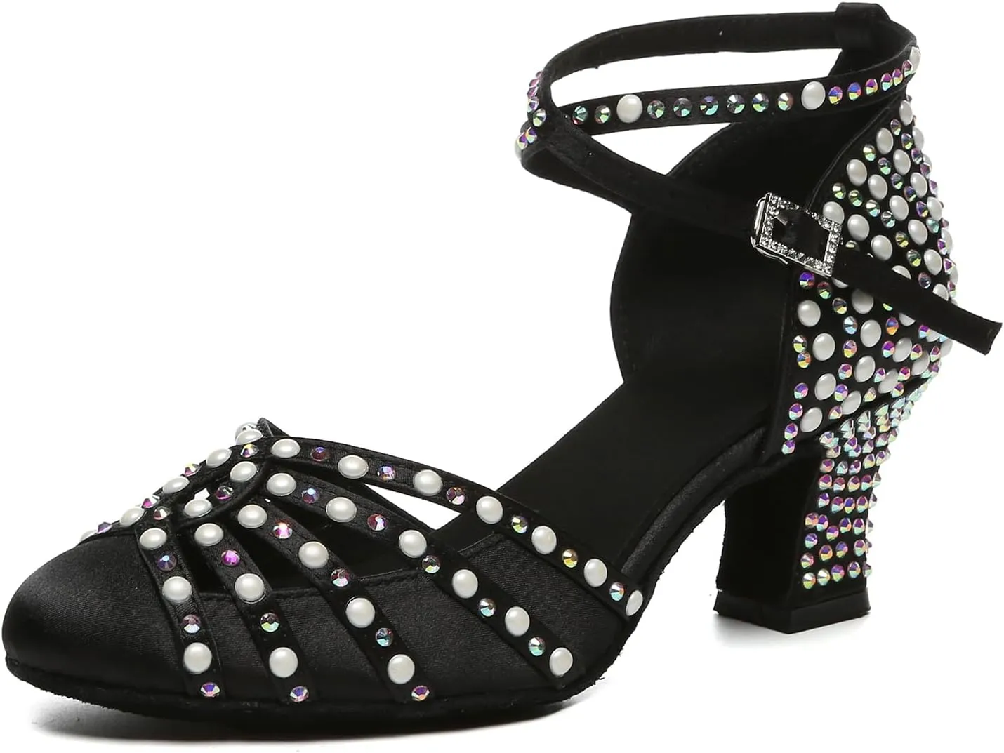 Women's Latin Dance Shoes with Rhinestones Closed Toe Ballroom Salsa Tango Dance Teaching Shoes