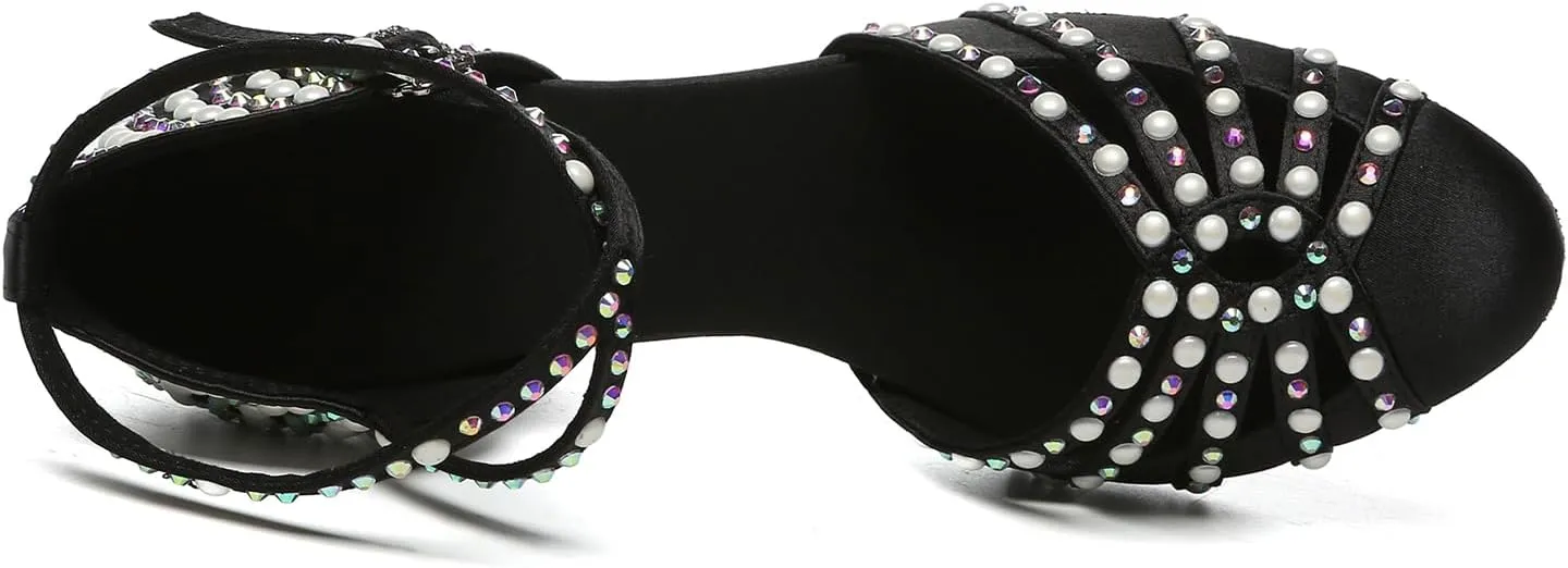 Women's Latin Dance Shoes with Rhinestones Closed Toe Ballroom Salsa Tango Dance Teaching Shoes