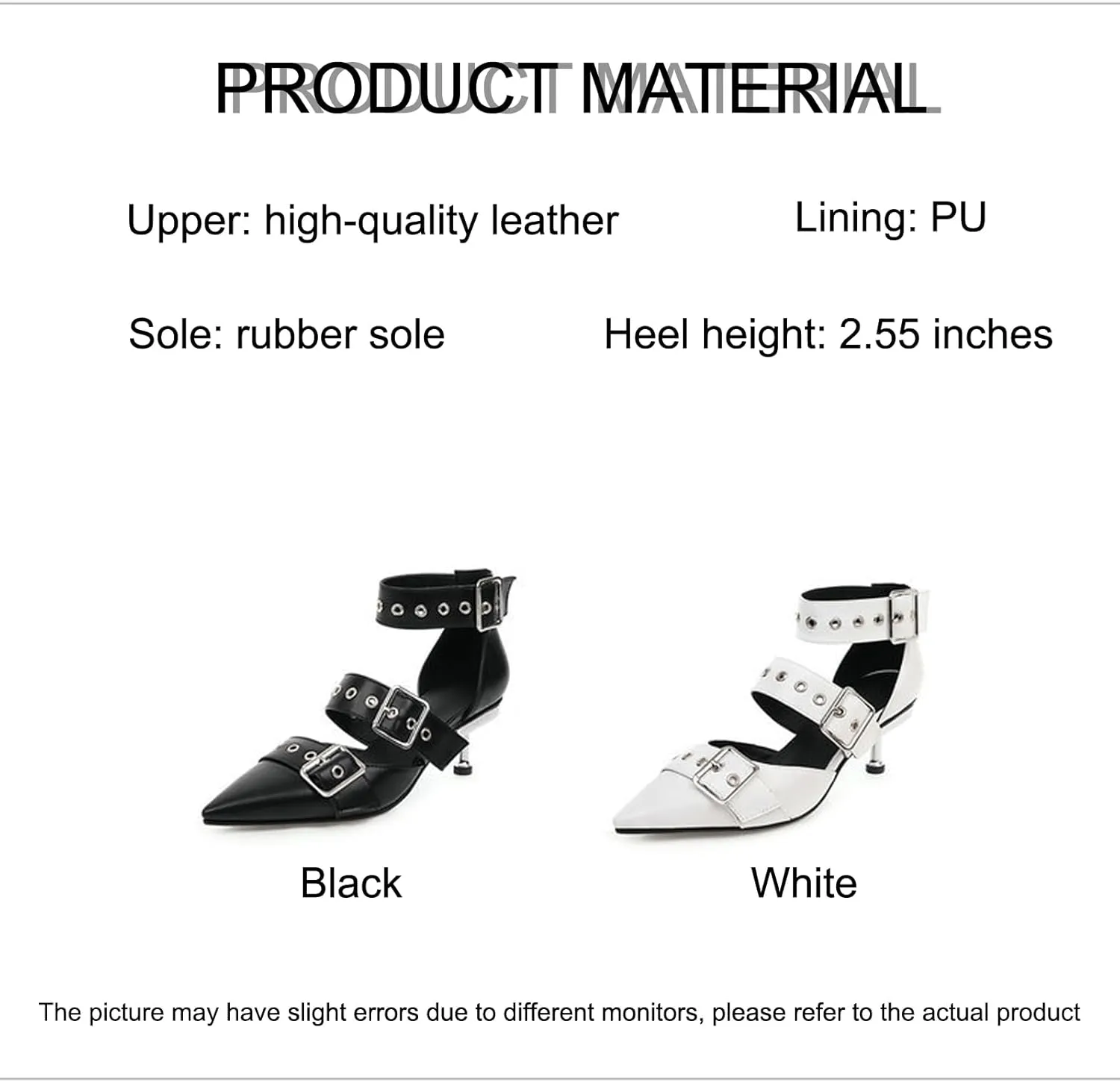 Women's Leather Buckle Closed Pointed Toe Stilettos Metal Heel Y2k Pumps with Adjustable Ankle Buckle Sexy Studded Buckle Decor Non-Slip Backless High Heel Gothic Punk Dress Sandals