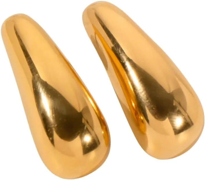 Women's Lightweight Polished Gold Plated Stainless Steel Teardrop Stud Earrings