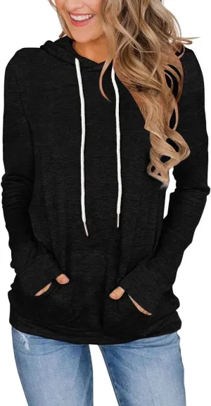 Women's Long Sleeve Hoodies Tops Lightweight Hooded Sweatshirts Pullover Casual Tunic Shirts with Pocket