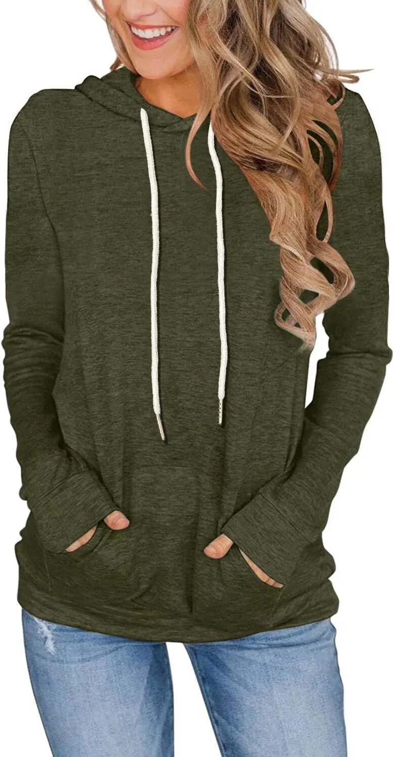 Women's Long Sleeve Hoodies Tops Lightweight Hooded Sweatshirts Pullover Casual Tunic Shirts with Pocket