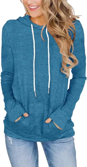 Women's Long Sleeve Hoodies Tops Lightweight Hooded Sweatshirts Pullover Casual Tunic Shirts with Pocket