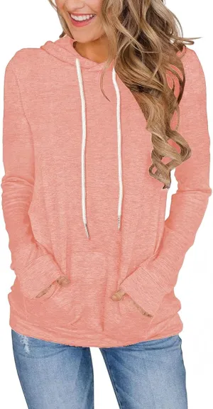 Women's Long Sleeve Hoodies Tops Lightweight Hooded Sweatshirts Pullover Casual Tunic Shirts with Pocket