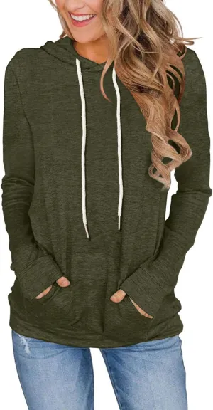 Women's Long Sleeve Hoodies Tops Lightweight Hooded Sweatshirts Pullover Casual Tunic Shirts with Pocket