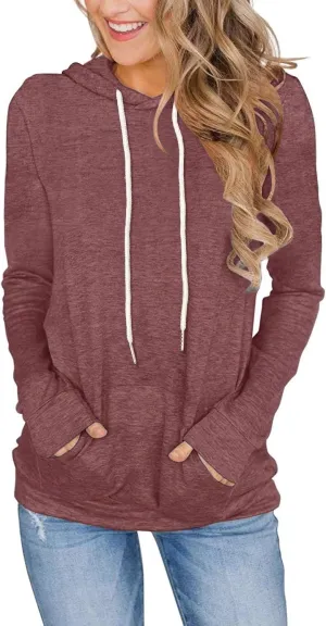 Women's Long Sleeve Hoodies Tops Lightweight Hooded Sweatshirts Pullover Casual Tunic Shirts with Pocket
