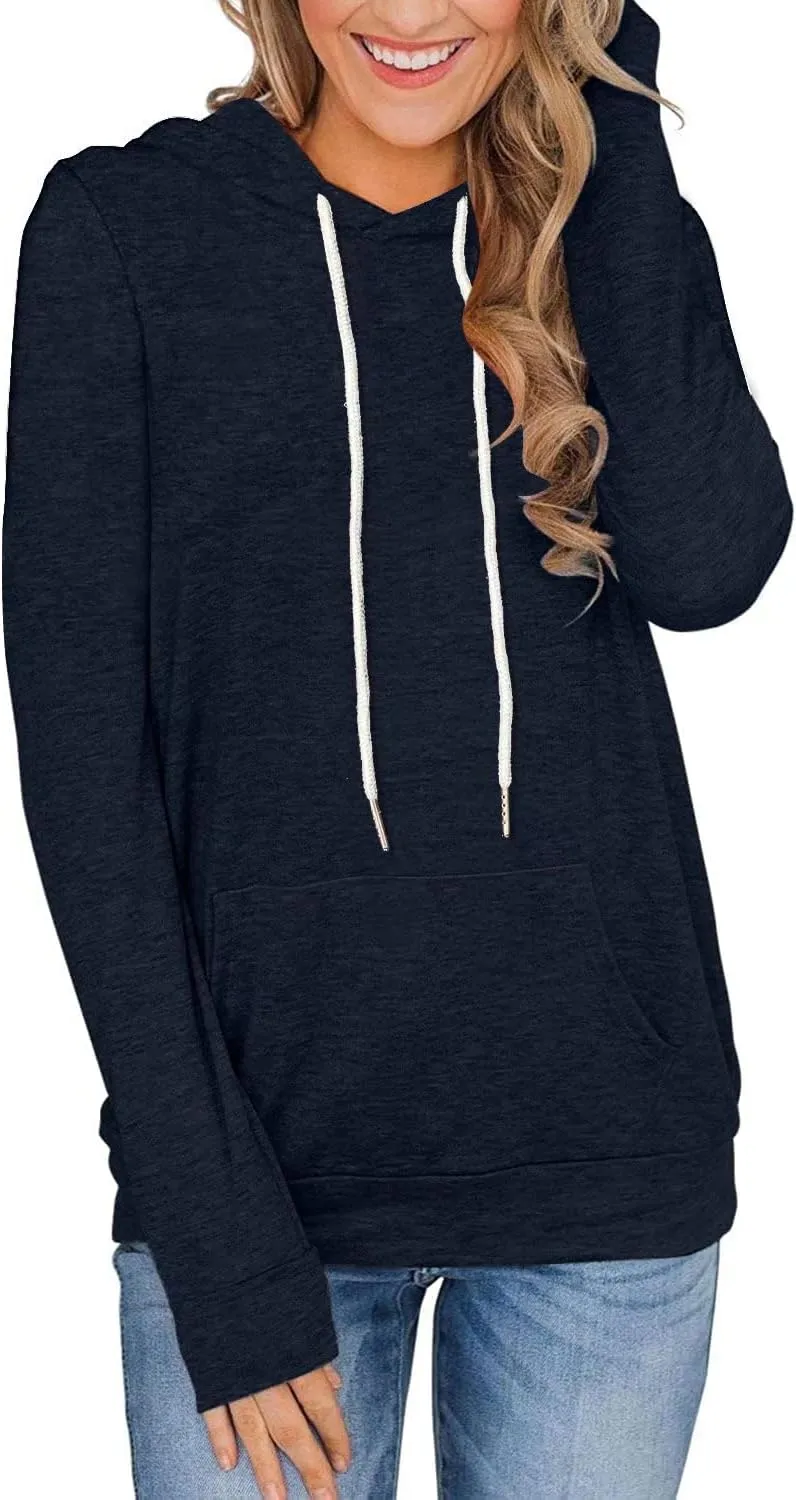 Women's Long Sleeve Hoodies Tops Lightweight Hooded Sweatshirts Pullover Casual Tunic Shirts with Pocket