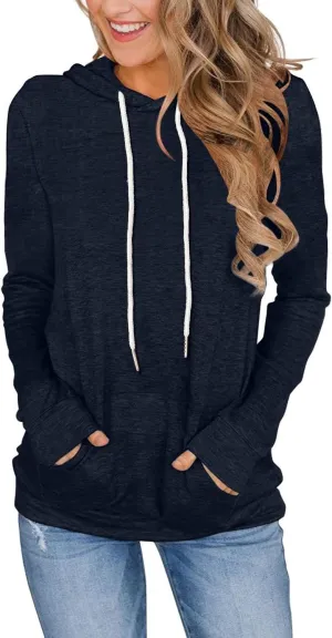 Women's Long Sleeve Hoodies Tops Lightweight Hooded Sweatshirts Pullover Casual Tunic Shirts with Pocket