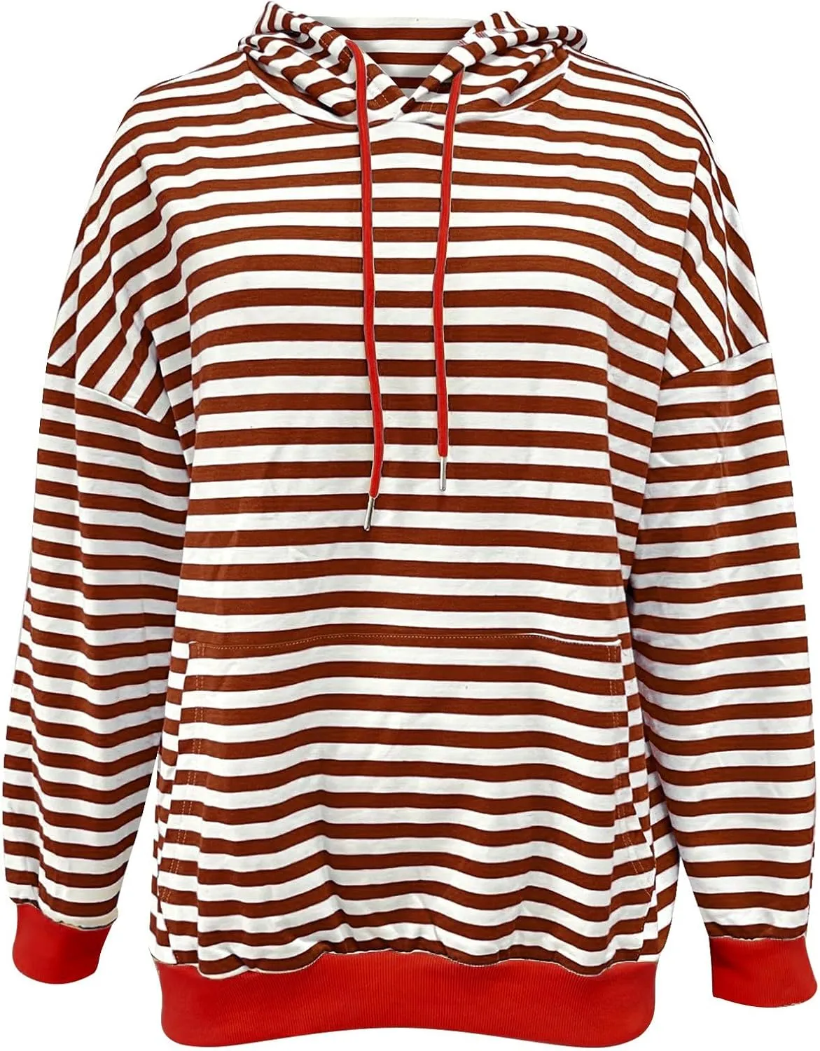 Womens Loose Striped Pullovers 2024 Fall Trendy Oversized Long Sleeve Hooded Sports Sweatshirt Casual Workout Hoodie