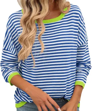 Womens Loose Striped Pullovers 2024 Fall Trendy Oversized Long Sleeve Hooded Sports Sweatshirt Casual Workout Hoodie