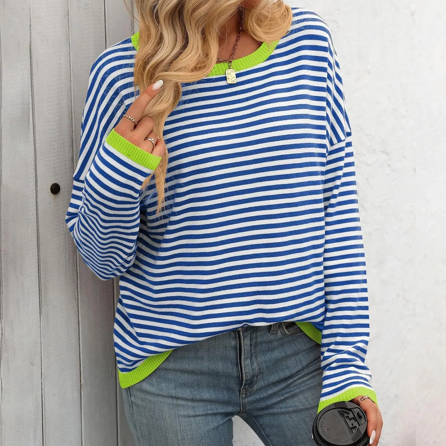 Womens Loose Striped Pullovers 2024 Fall Trendy Oversized Long Sleeve Hooded Sports Sweatshirt Casual Workout Hoodie