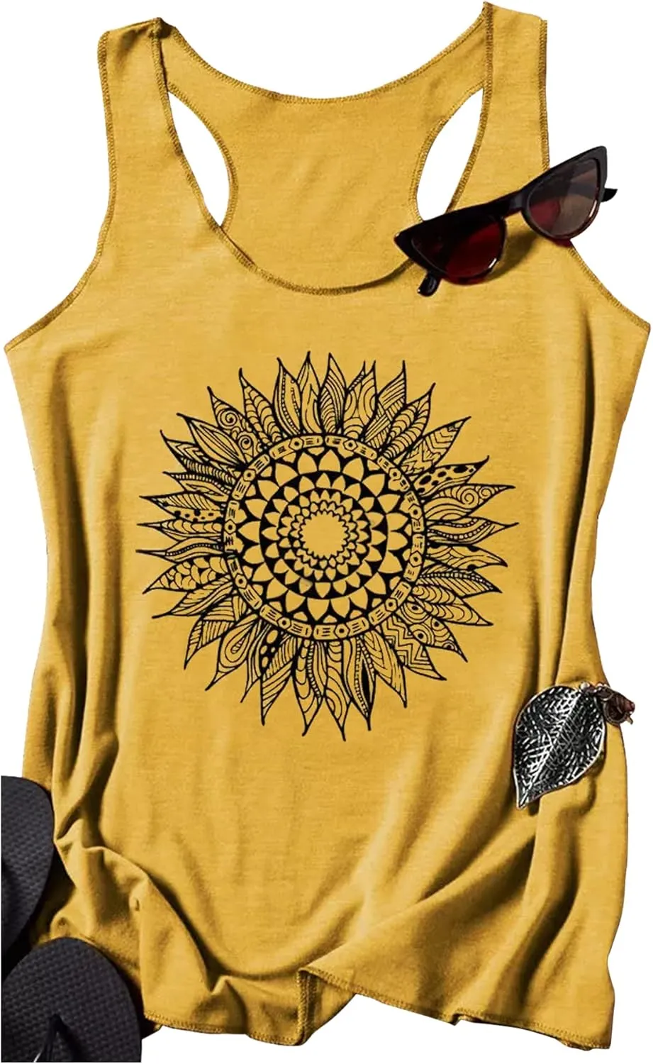 Womens Mandala Vintage Graphic Racerback Tank Tops Summer Casual Loose O-Neck Tanks Vest Vacation Classic-Fit Shirt Cami