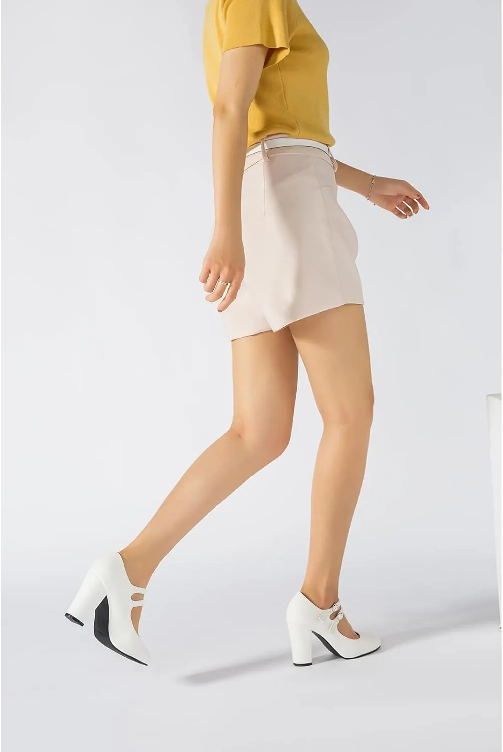 Women's Mary Jane Dress Shoes Double Strap Closed Round Toe Block High Heel Pumps