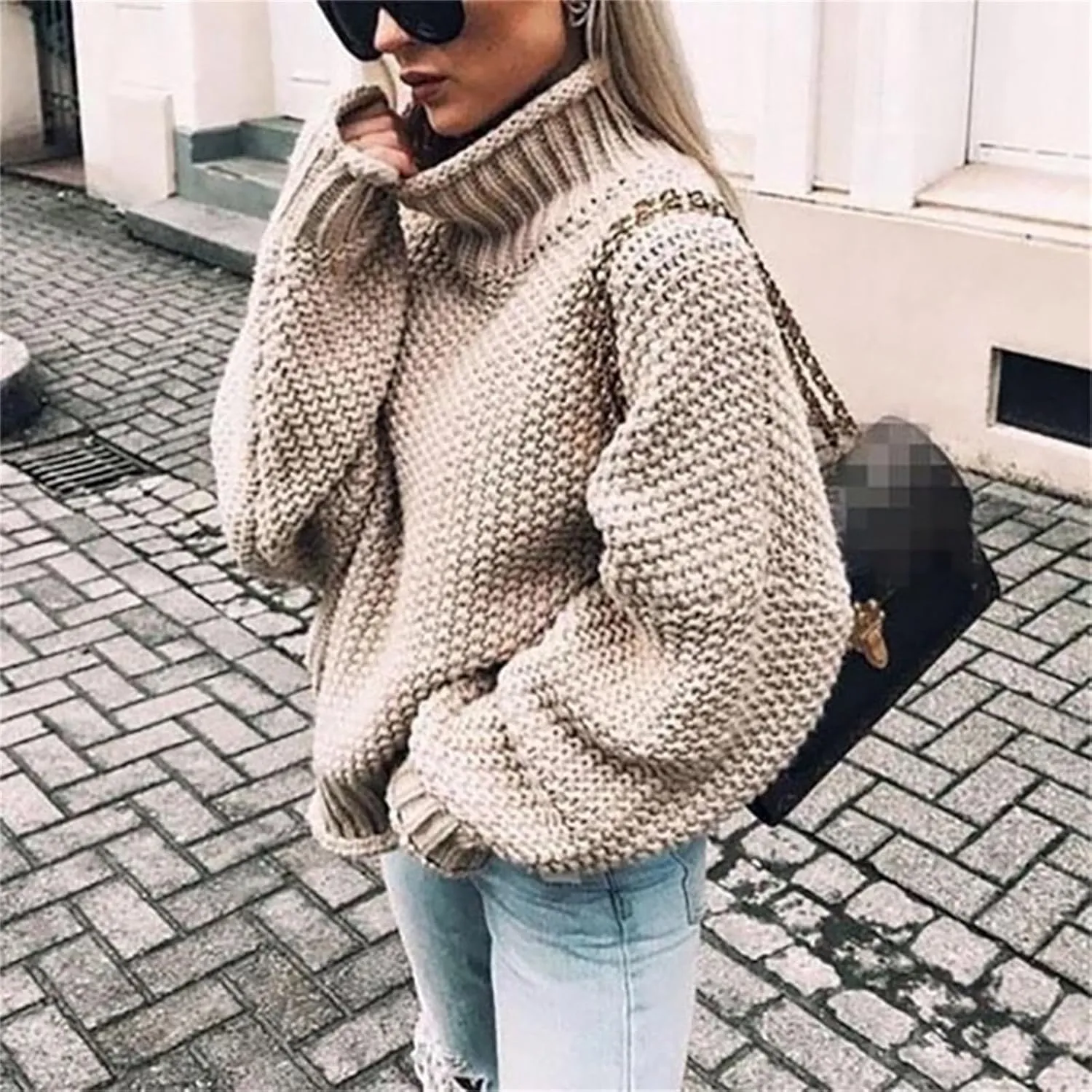 Womens Oversized Turtleneck Knit Sweaters Chunky Warm Batwing Long Sleeve Jumper Fall Winter Loose Knitwear Pullover