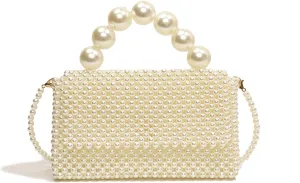 Women's Pearl Clutch Purses Wedding Bridal Evening Elegant Small Clutch luxury Detachable Crossbody Beaded Party Bag