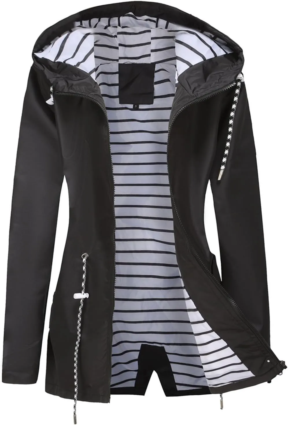 Womens Rain Jackets Waterproof with Hood Long Hooded Trench Coats Lined Windbreaker Travel Jacket