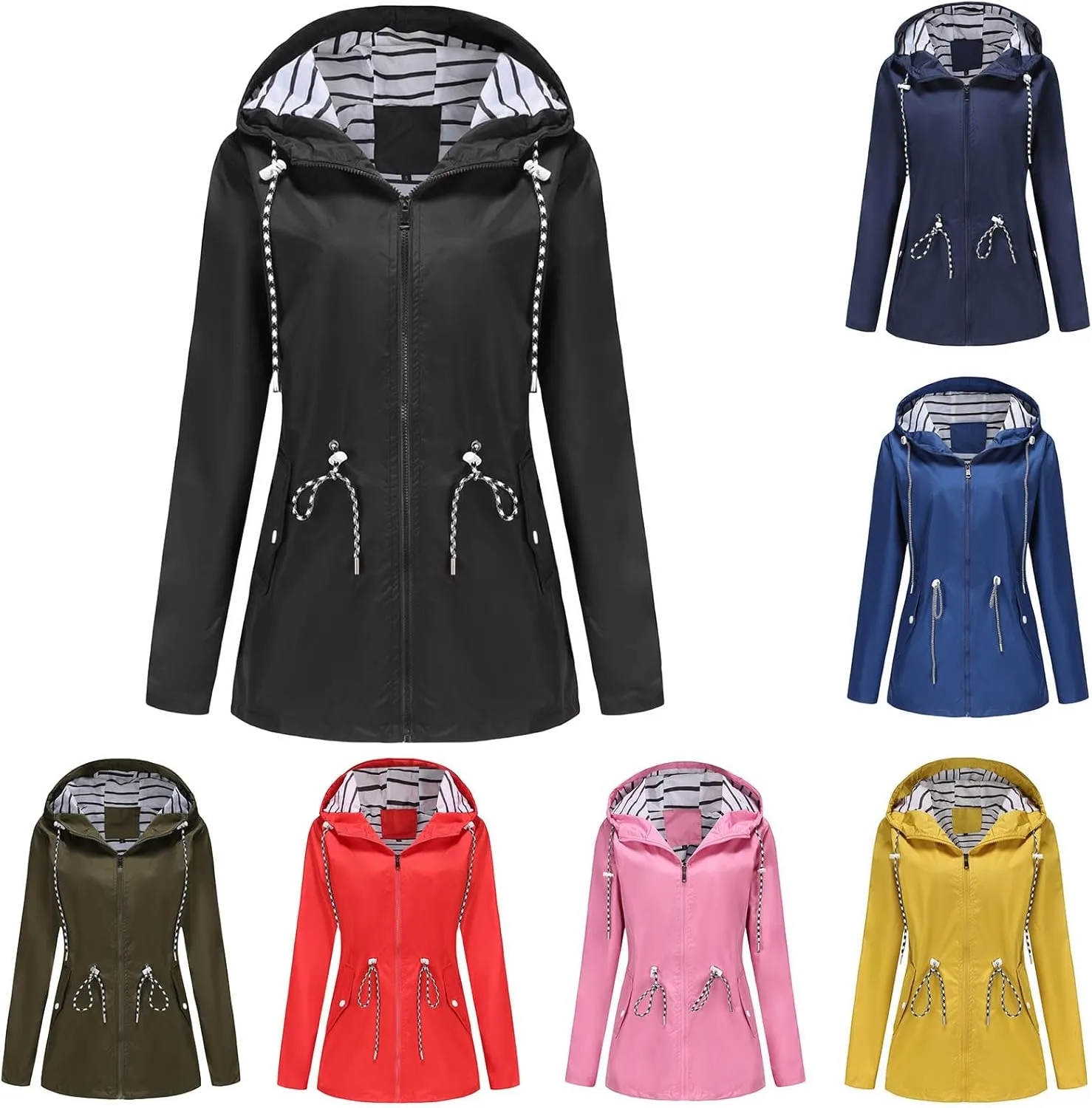 Womens Rain Jackets Waterproof with Hood Long Hooded Trench Coats Lined Windbreaker Travel Jacket