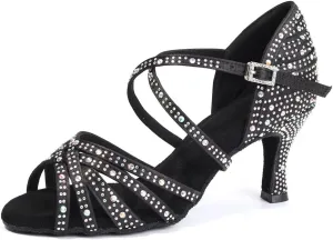 Womens Rhinestone Latin Dance Shoes Satin Open Toe Ballroom Salsa Tango Waltz Dancing Shoes,Model L377