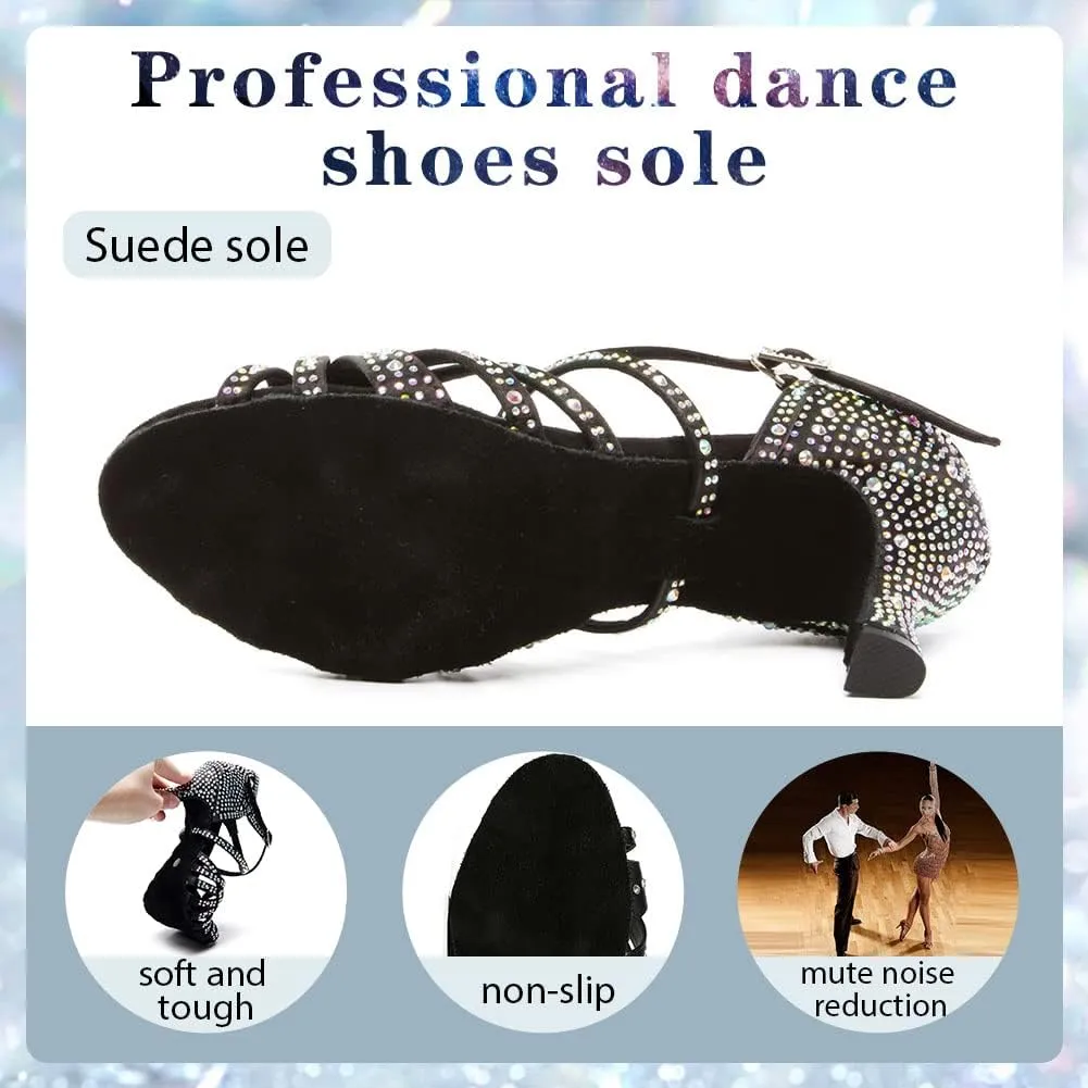 Womens Rhinestone Latin Dance Shoes Satin Open Toe Ballroom Salsa Tango Waltz Dancing Shoes,Model L377