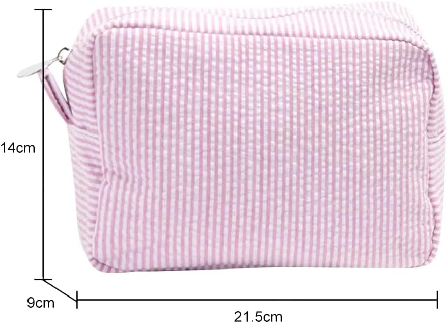 Women's Seersucker Cosmetic Bag, Large Travel Cosmetic Bag, Zipper Closure Cosmetics for Girls, Pink, One Size