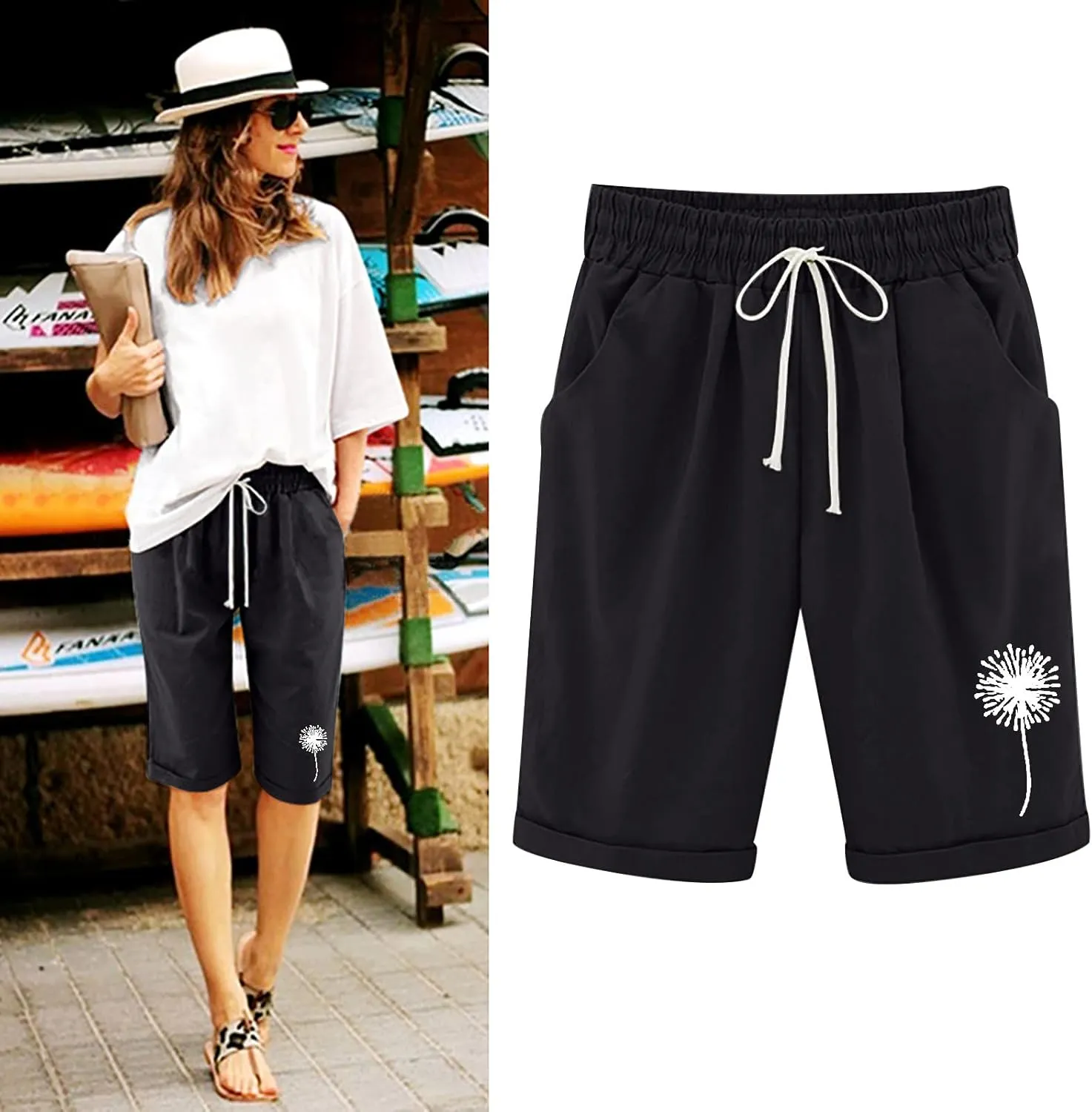 Womens Shorts Drawstring Sweat Shorts Elastic Waist Running Workout Shorts with Pockets Women's Wide Leg Womens