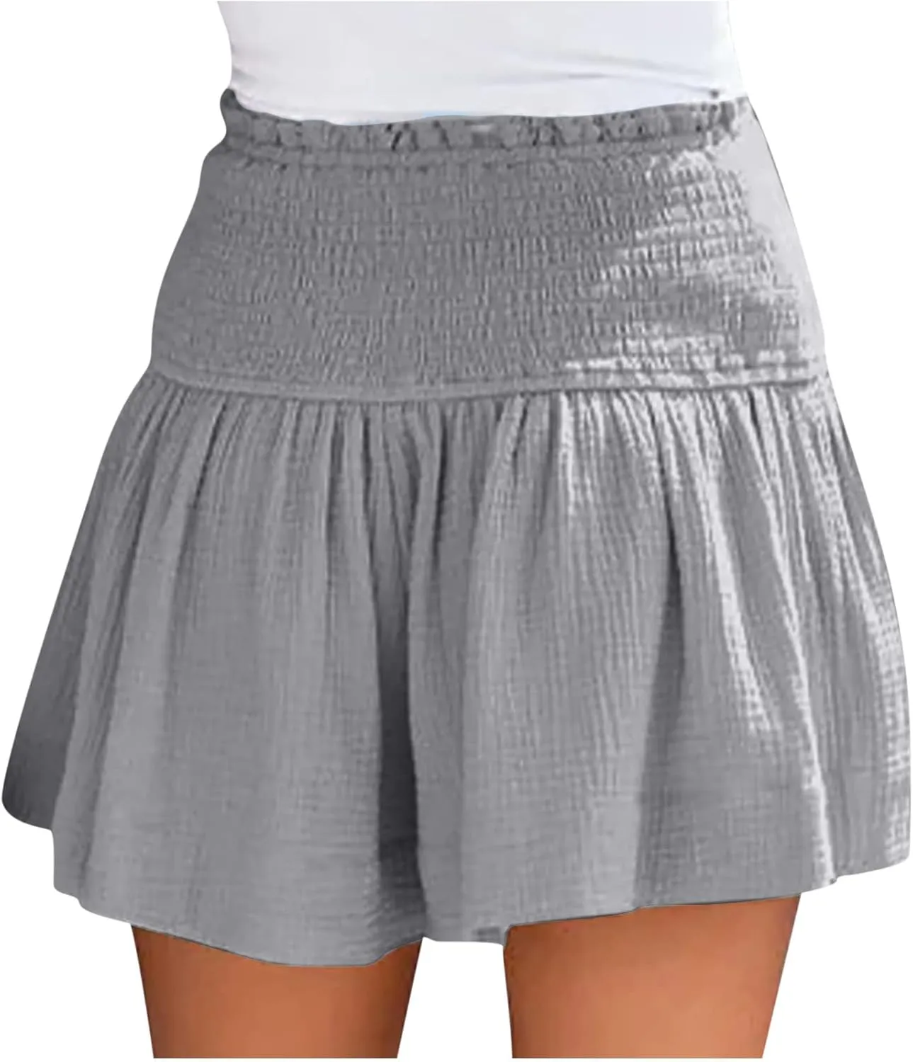 Womens Shorts Summer Trendy Solid Color High Elastic Waisted Pleated Ruffle Cute Shorts Beach Flowy Casual Shorts