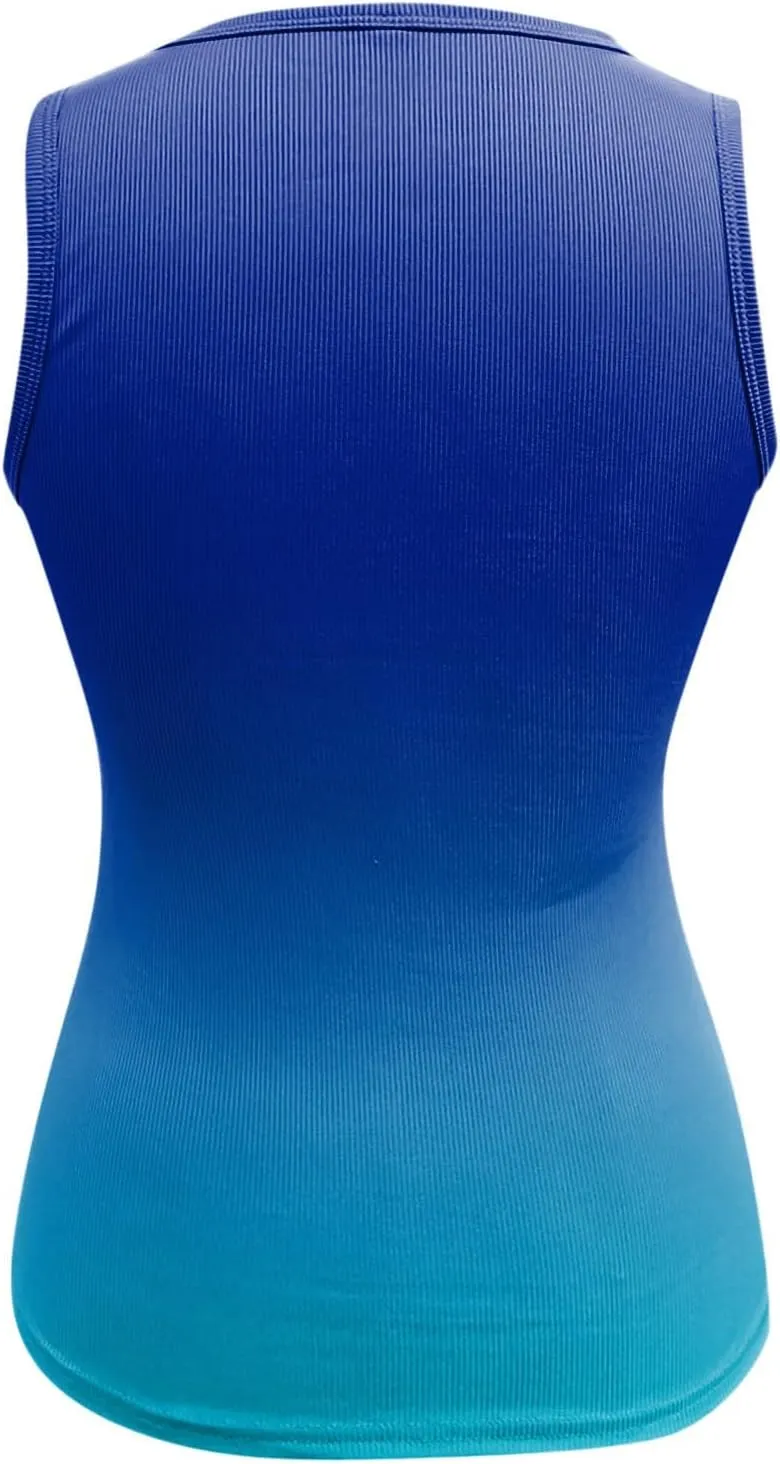 Womens Sleeveless Henley Tank Tops Ribbed Knit Scoop Neck Button Up T Shirts Summer Ombre Slim Fit Tee Tops Stretch