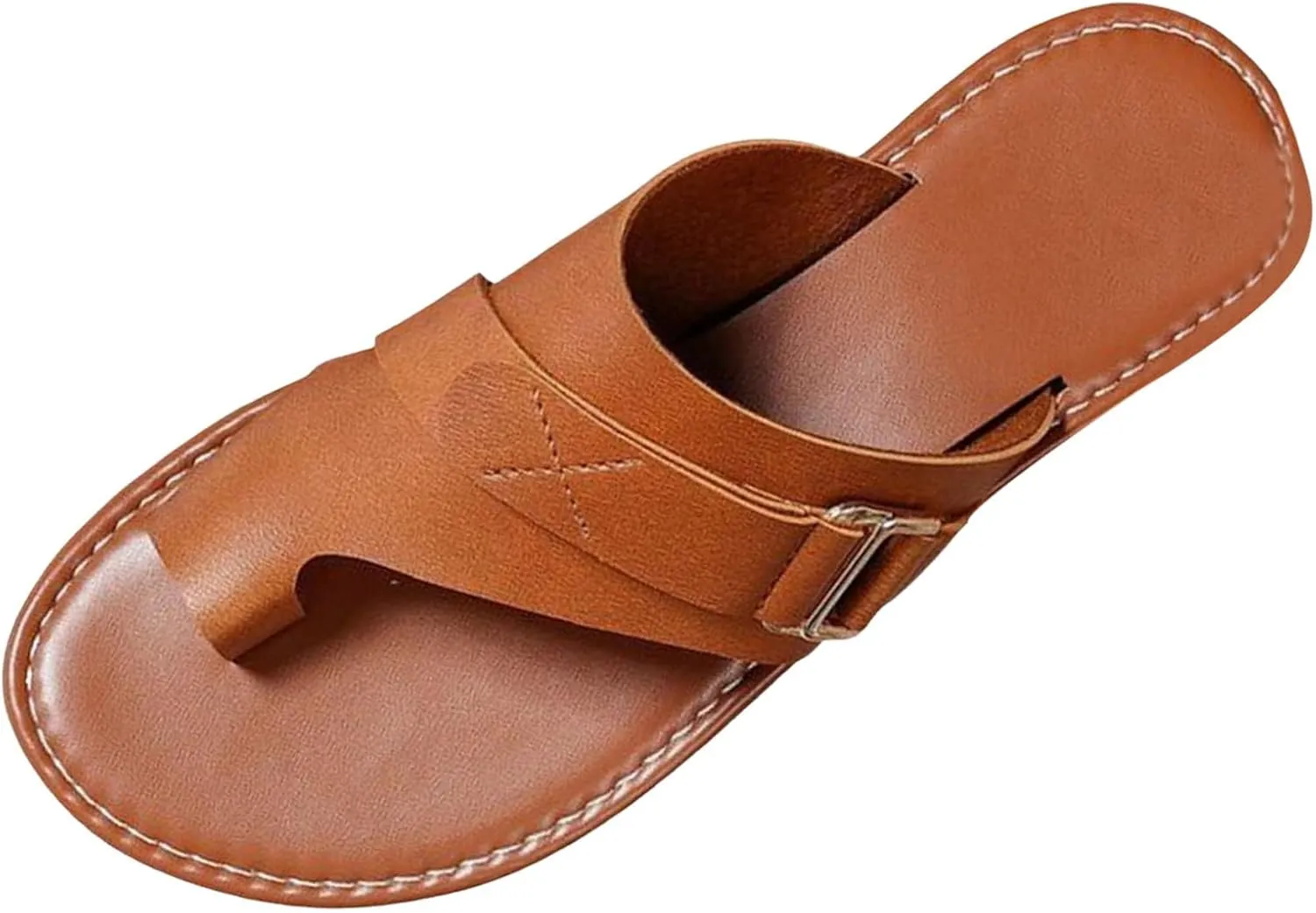 Women's Slip On Flat Slide Sandals Thong 2025 Summer Ring Toe Open Toe Orthopedic Strap Flip Flops Solid Color Soft Soled Non Slip Wide Width Leather Beach Outdoor Walking Sandal