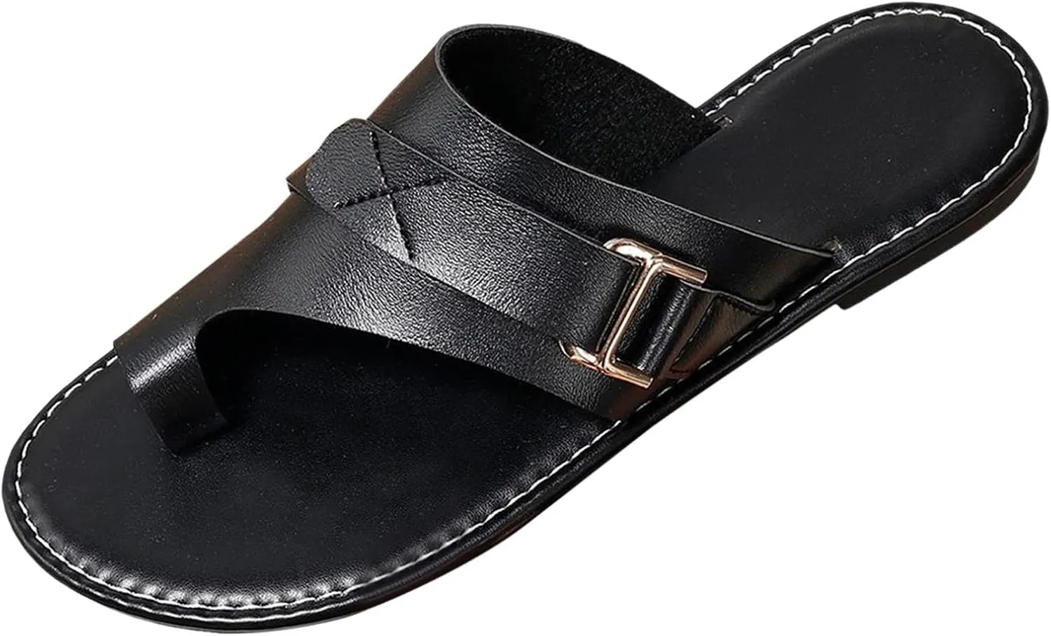 Women's Slip On Flat Slide Sandals Thong 2025 Summer Ring Toe Open Toe Orthopedic Strap Flip Flops Solid Color Soft Soled Non Slip Wide Width Leather Beach Outdoor Walking Sandal