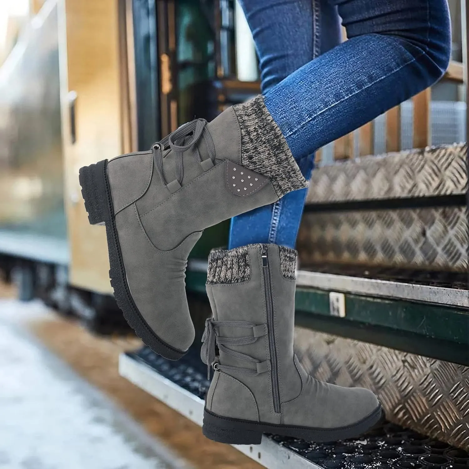 Womens Slip on Snow Boots Waterproof Womens Snow Boots Ankle Boots Women Winter Snow Duck Boots Women Waterproof Wide Width Botas Para Nieve E Invierno De Mujer