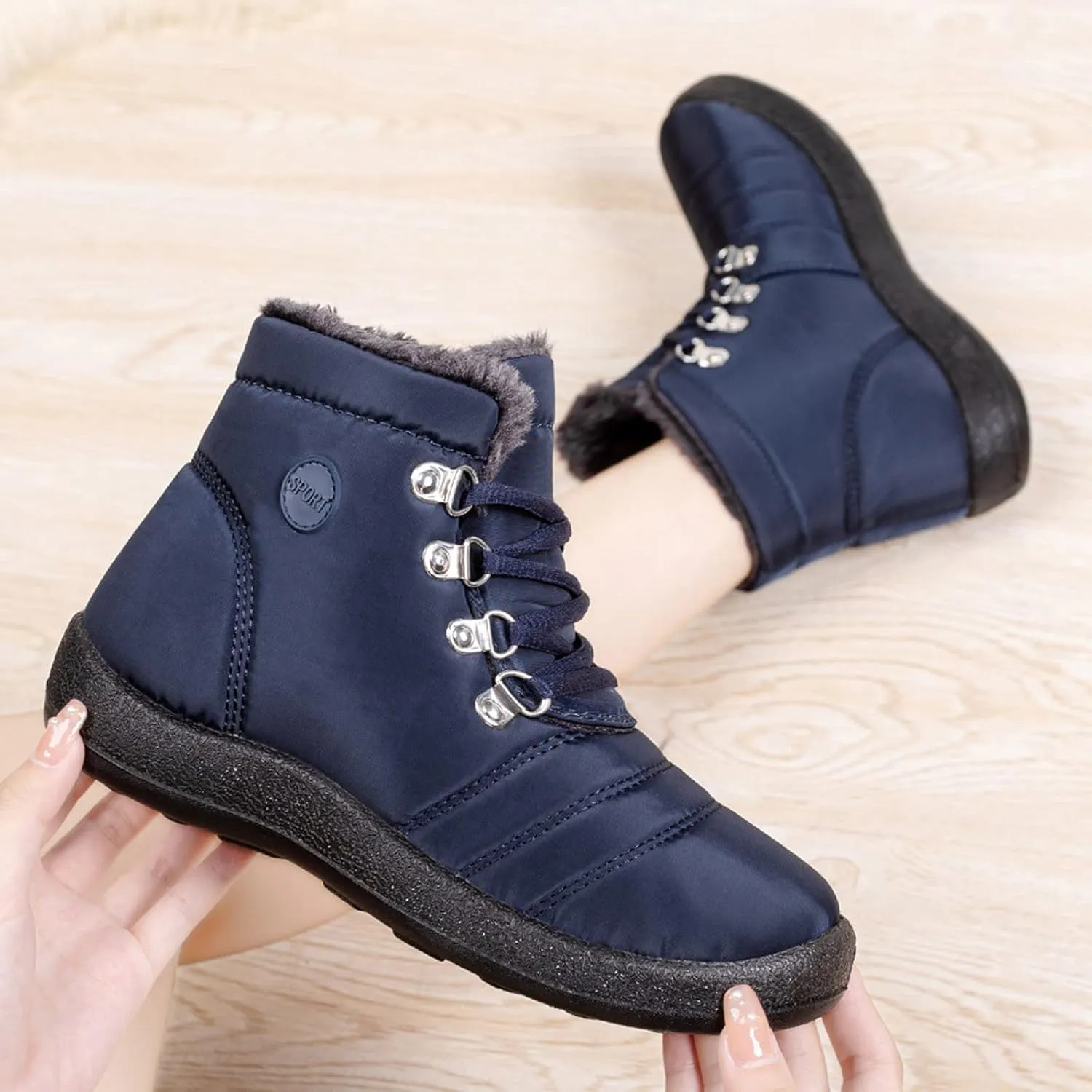 Women's Snow Boots Waterproof Winter Boots Anti-slip Fully Fur Booties Casual Slip on Ankle Boots Comfortable Winter Shoes Trekking Shoes