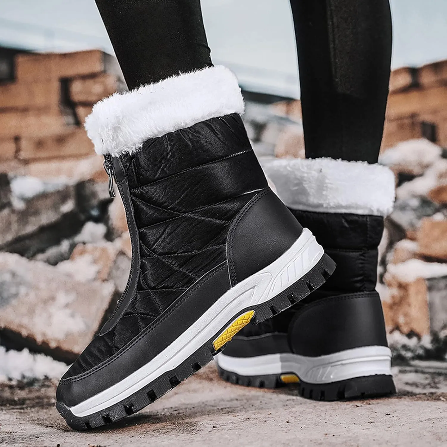 Womens Snow Boots Waterproof Winter Boots Anti-slip Fully Fur Booties Cold Weather Lace Up Ankle Boots Outdoor Sneakers Winter Shoes