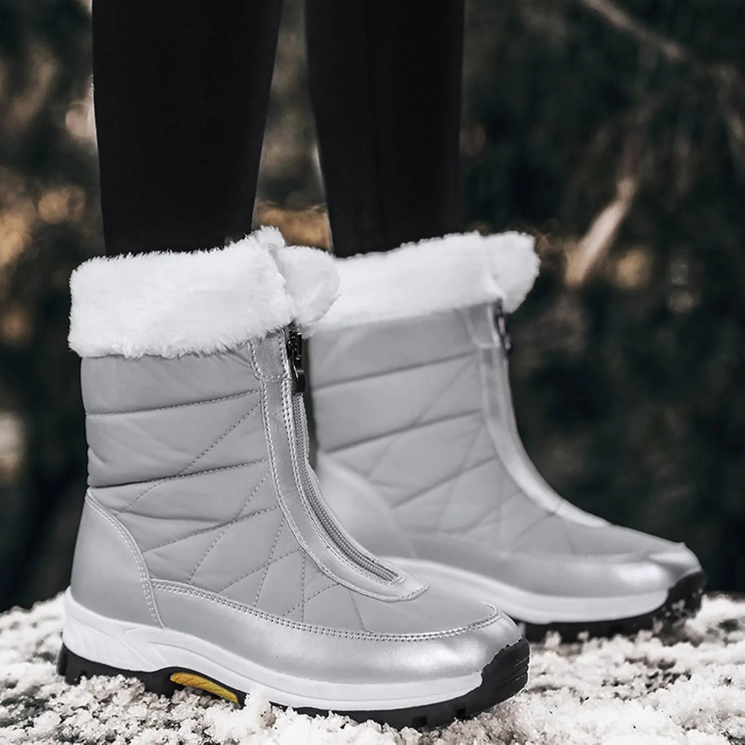 Womens Snow Boots Waterproof Winter Boots Anti-slip Fully Fur Booties Cold Weather Lace Up Ankle Boots Outdoor Sneakers Winter Shoes