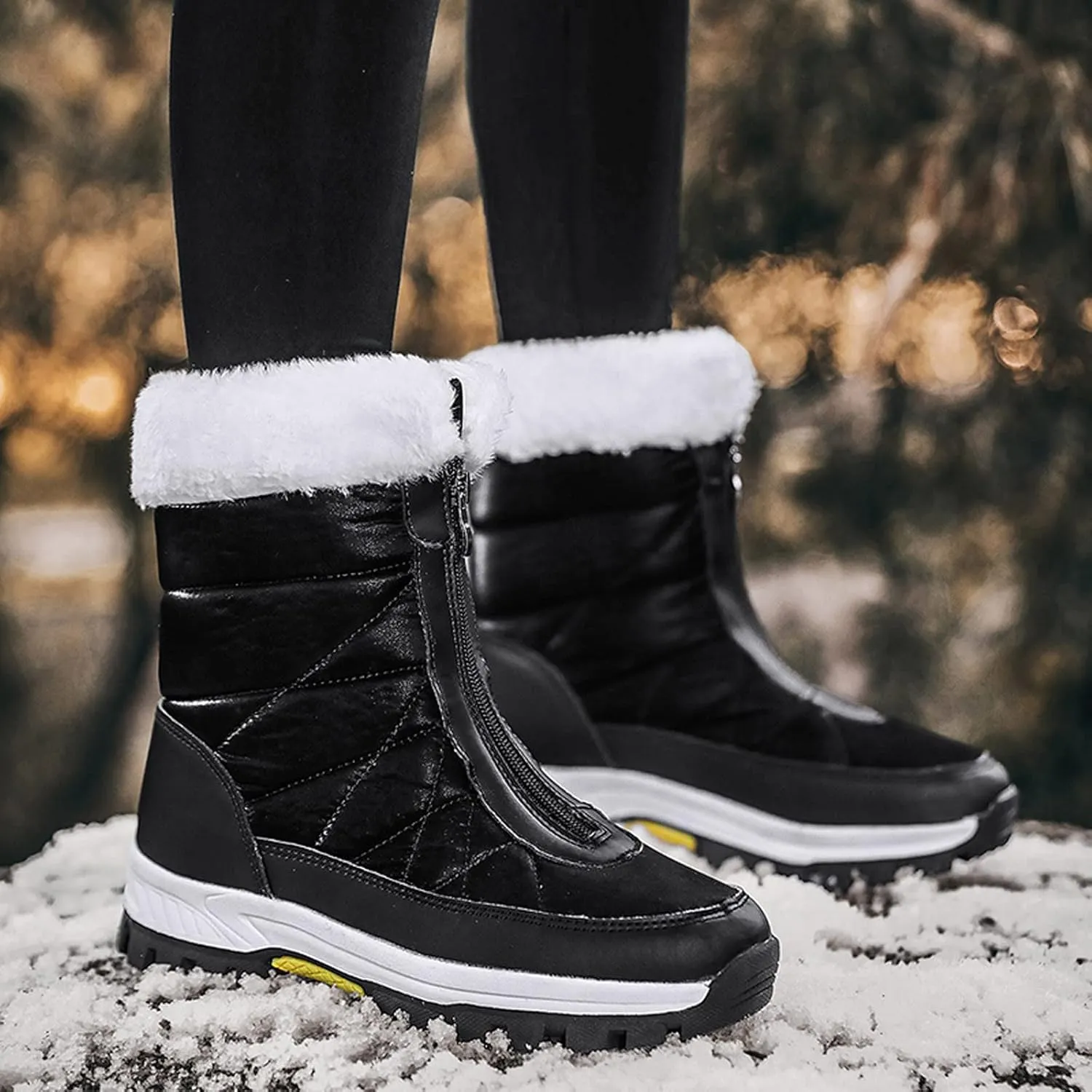 Womens Snow Boots Waterproof Winter Boots Anti-slip Fully Fur Booties Cold Weather Lace Up Ankle Boots Outdoor Sneakers Winter Shoes