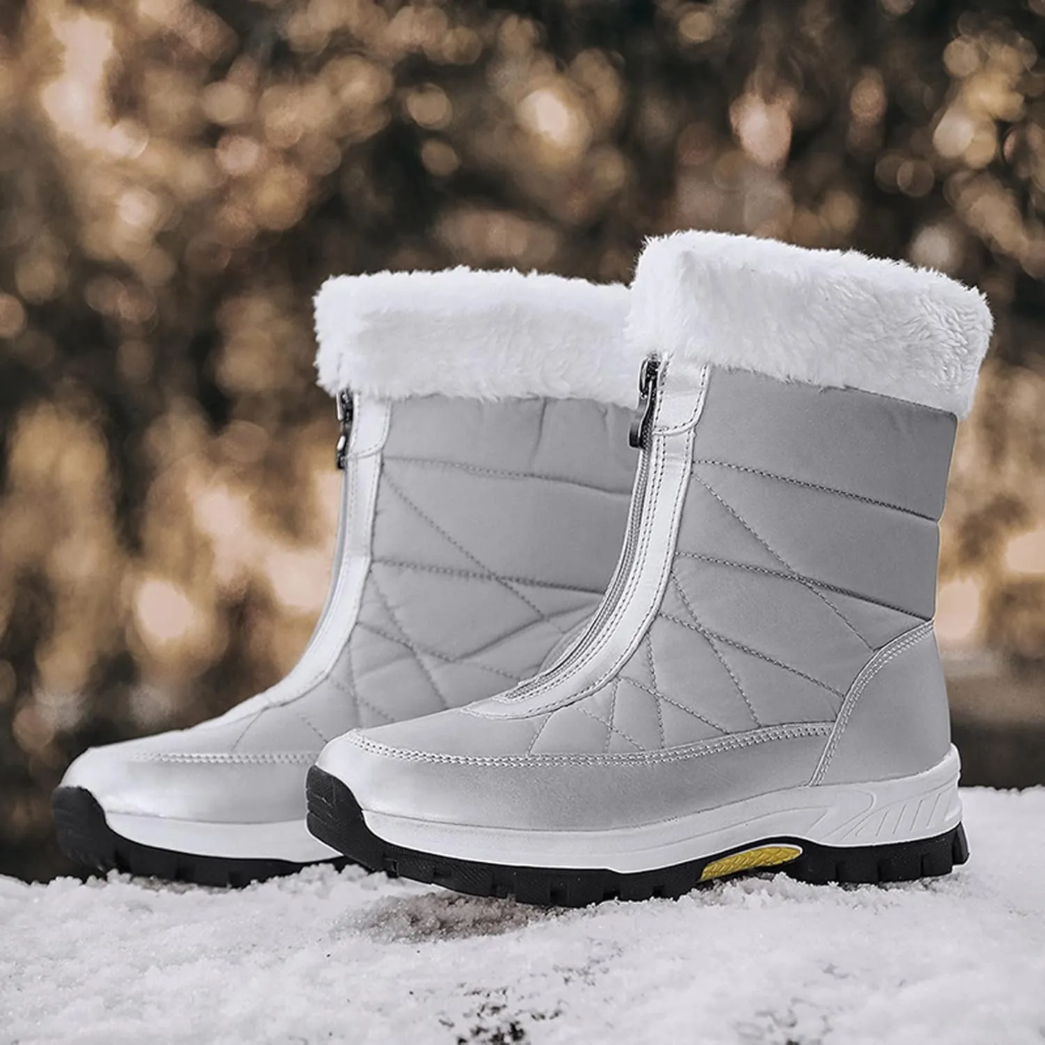 Womens Snow Boots Waterproof Winter Boots Anti-slip Fully Fur Booties Cold Weather Lace Up Ankle Boots Outdoor Sneakers Winter Shoes