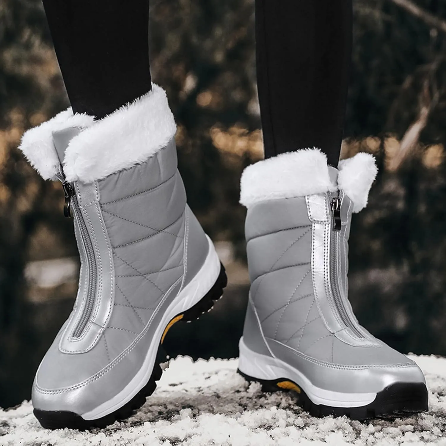 Womens Snow Boots Waterproof Winter Boots Anti-slip Fully Fur Booties Cold Weather Lace Up Ankle Boots Outdoor Sneakers Winter Shoes
