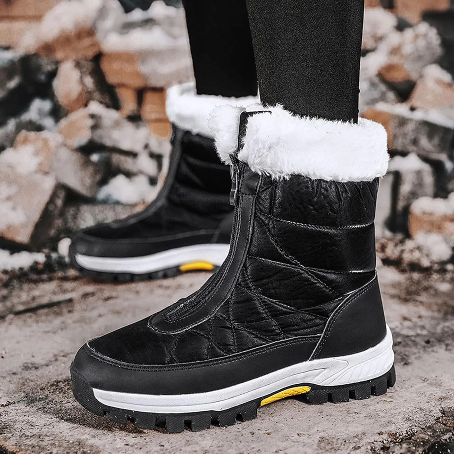 Womens Snow Boots Waterproof Winter Boots Anti-slip Fully Fur Booties Cold Weather Lace Up Ankle Boots Outdoor Sneakers Winter Shoes