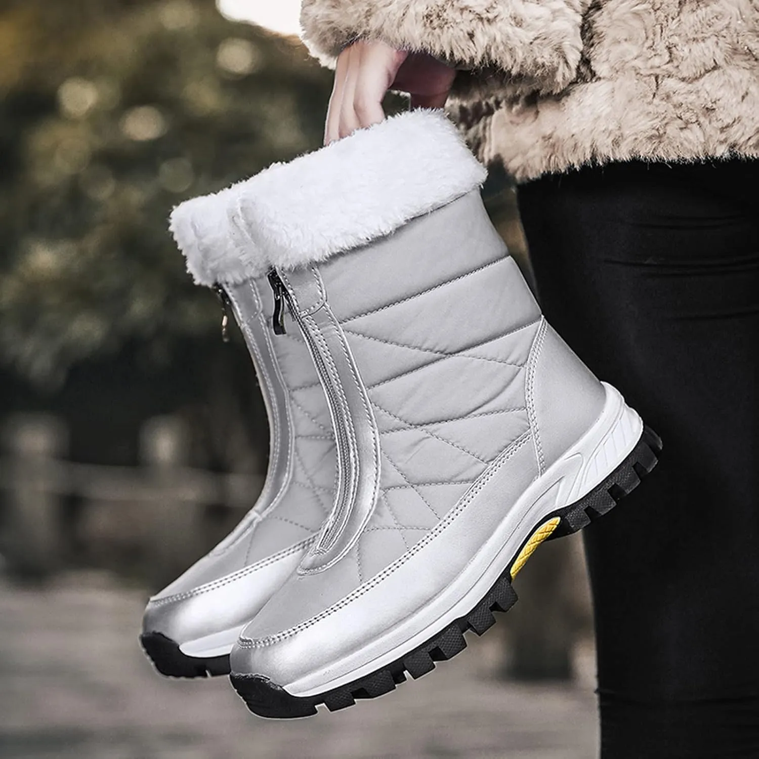 Womens Snow Boots Waterproof Winter Boots Anti-slip Fully Fur Booties Cold Weather Lace Up Ankle Boots Outdoor Sneakers Winter Shoes