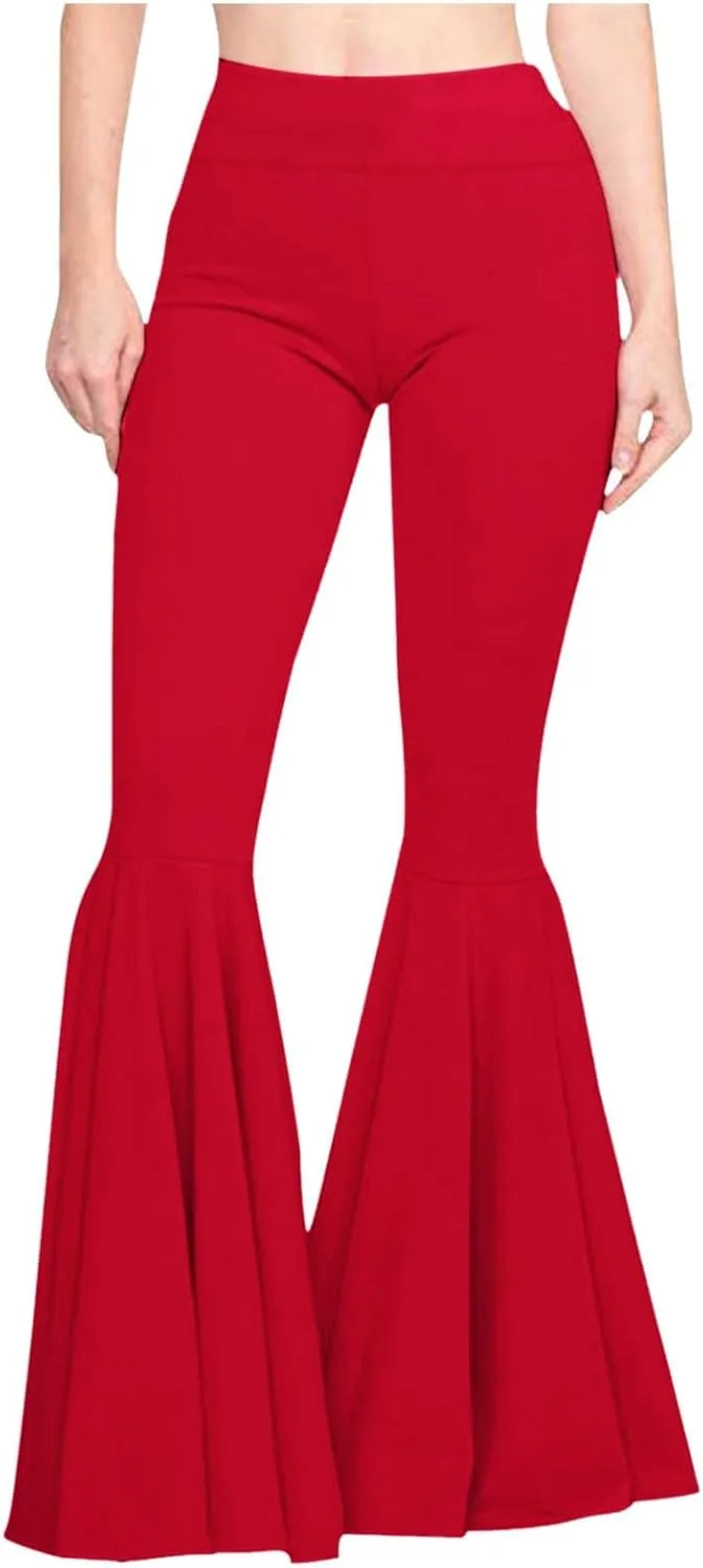 Womens Solid Color High Waist Slim Fit Casual Flared Pants Trousers Yoga Pant Nation