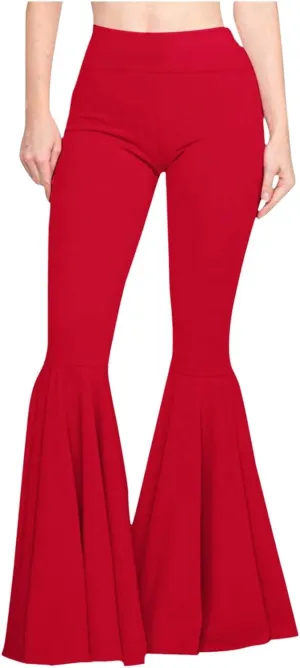 Womens Solid Color High Waist Slim Fit Casual Flared Pants Trousers Yoga Pant Nation
