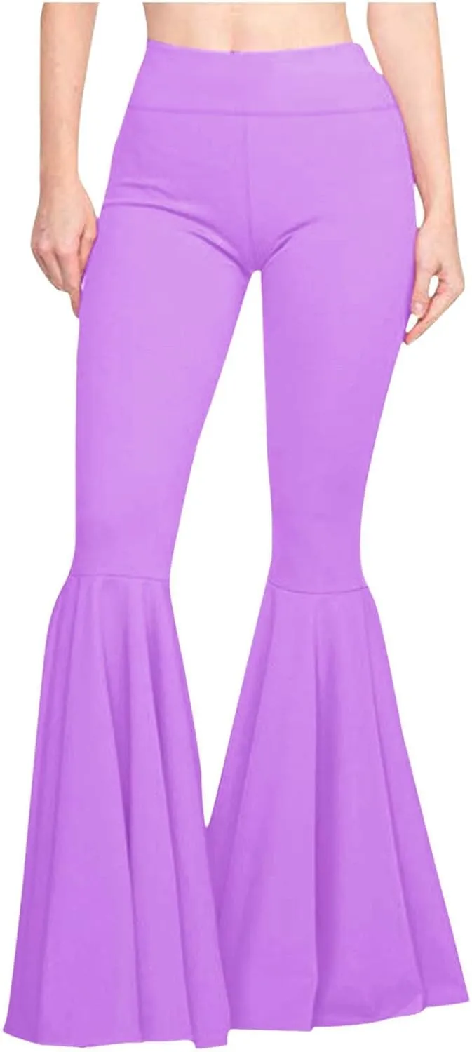 Womens Solid Color High Waist Slim Fit Casual Flared Pants Trousers Yoga Pant Nation