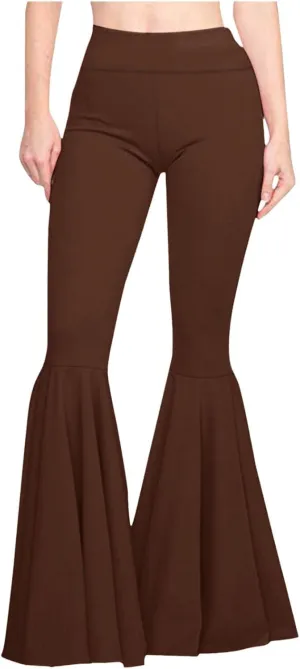 Womens Solid Color High Waist Slim Fit Casual Flared Pants Trousers Yoga Pant Nation