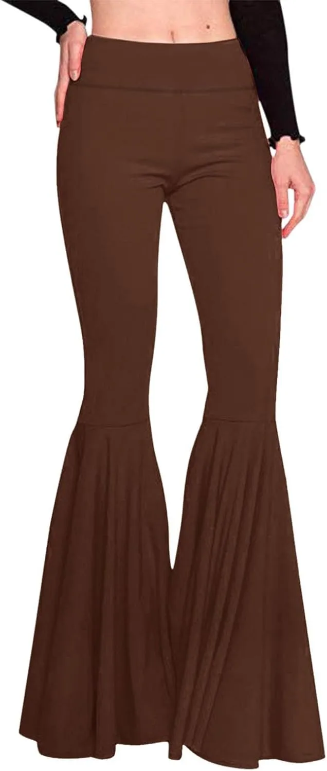 Womens Solid Color High Waist Slim Fit Casual Flared Pants Trousers Yoga Pant Nation