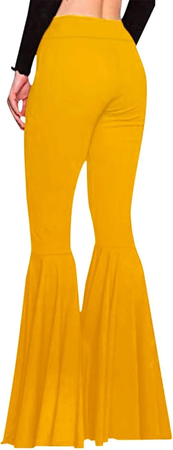 Womens Solid Color High Waist Slim Fit Casual Flared Pants Trousers Yoga Pant Nation