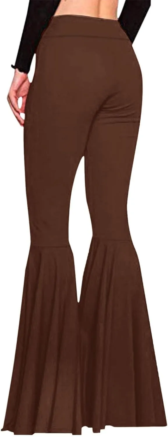 Womens Solid Color High Waist Slim Fit Casual Flared Pants Trousers Yoga Pant Nation