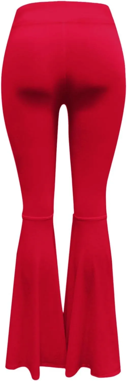Womens Solid Color High Waist Slim Fit Casual Flared Pants Trousers Yoga Pant Nation