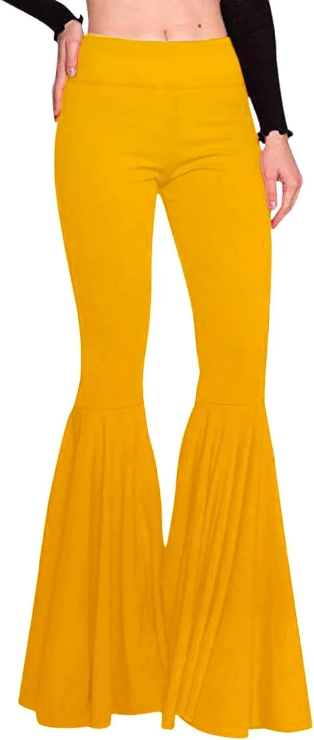 Womens Solid Color High Waist Slim Fit Casual Flared Pants Trousers Yoga Pant Nation