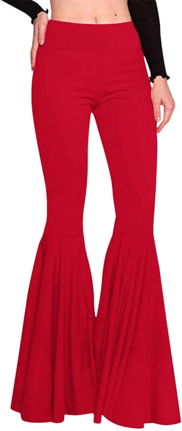 Womens Solid Color High Waist Slim Fit Casual Flared Pants Trousers Yoga Pant Nation